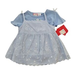Vintage Y2k Baby Togs Embroidered Flower Dress And T-shirt 2pc Set